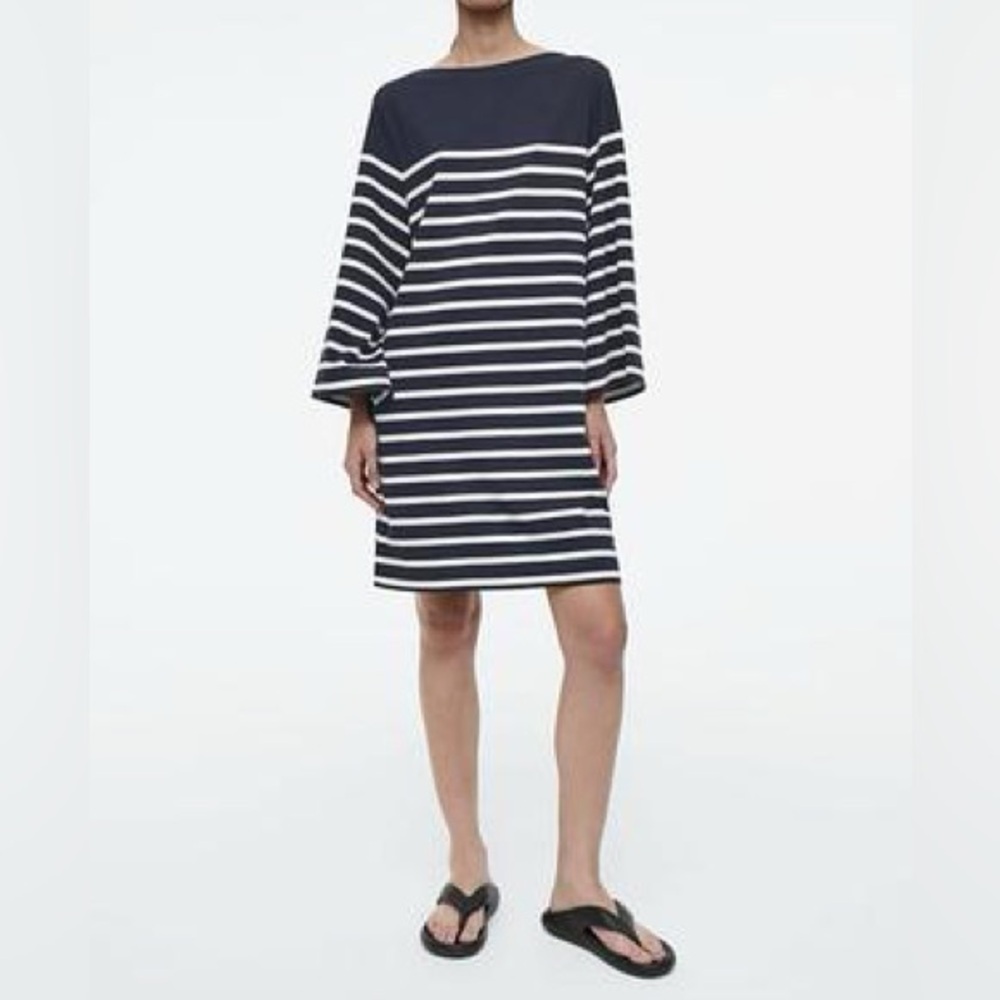 COS Organic cotton Boat-Neck Mini T-Shirt Dress - Navy